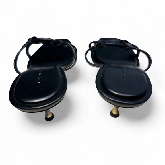 TORY BURCH Miller Bombé Embossed Logo Gold Kitten Heeled Sandal, Black, Size 6 - Picture 9 of 16